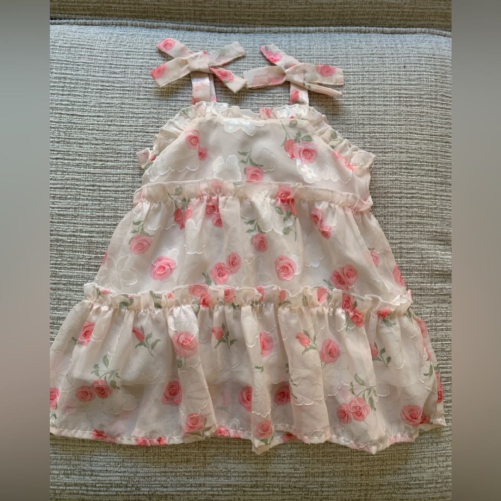 Toddler Floral Pink and White Dress - 18m EUC